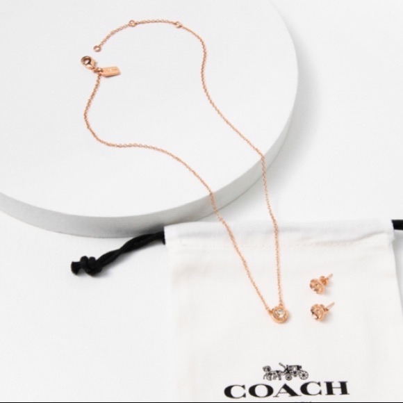 COACH Open Circle Necklace and Tea Rose Stud Set - Picture 4 of 8